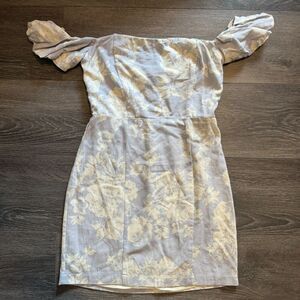 Lush Blue Dress White Flowers and Leaves Medium Off the Shoulder New with Tags